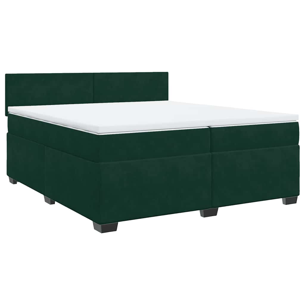 Cama com molas/colchão 200x200 cm veludo verde-escuro