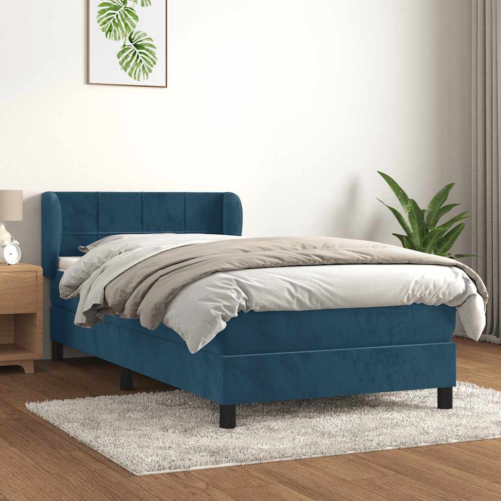 Cama com molas/colchão 80x200 cm veludo azul-escuro