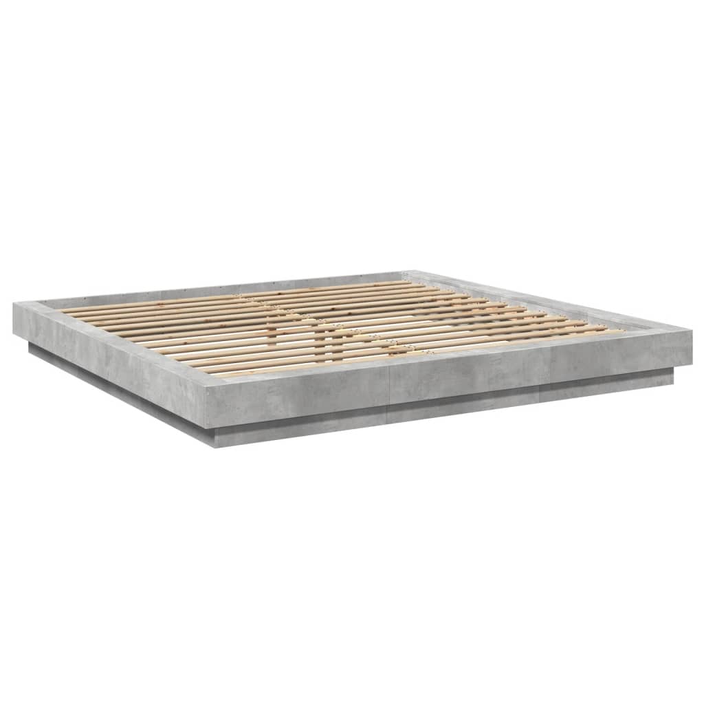 Estrutura cama c/ luzes LED derivados de madeira cinza cimento