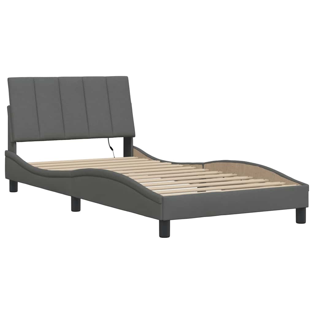Estrutura de cama sem colchão hanko 100x200 cm tecido cinzento-escuro