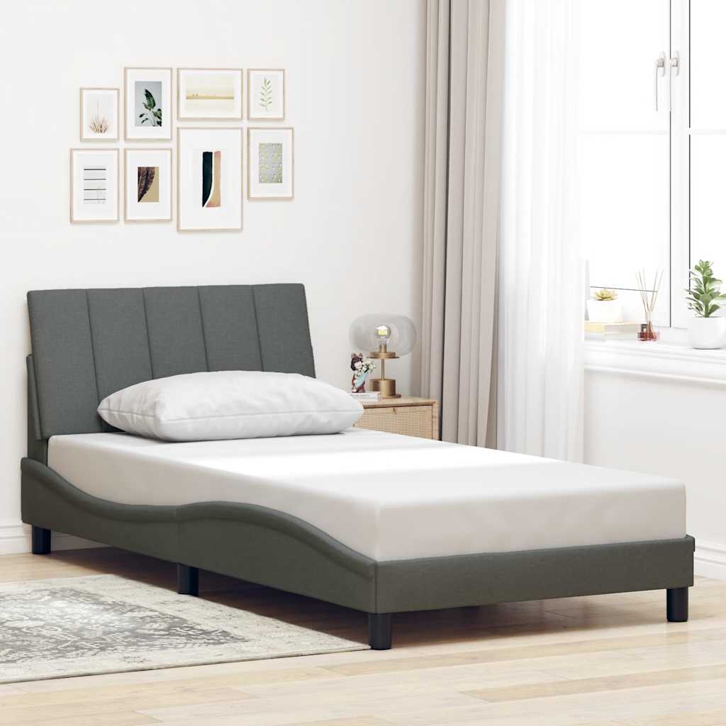 Estrutura de cama sem colchão hanko 100x200 cm tecido cinzento-escuro