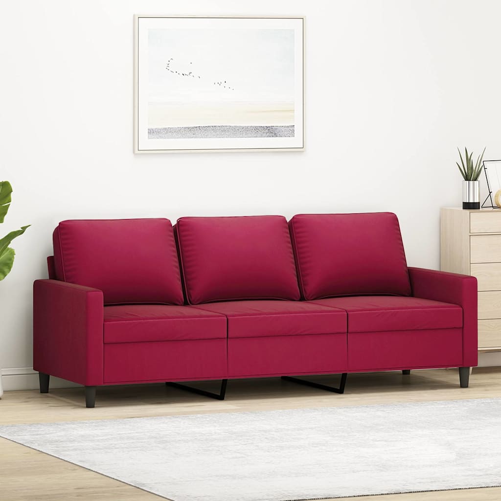 Sofá de 3 lugares veludo 180 cm vermelho tinto