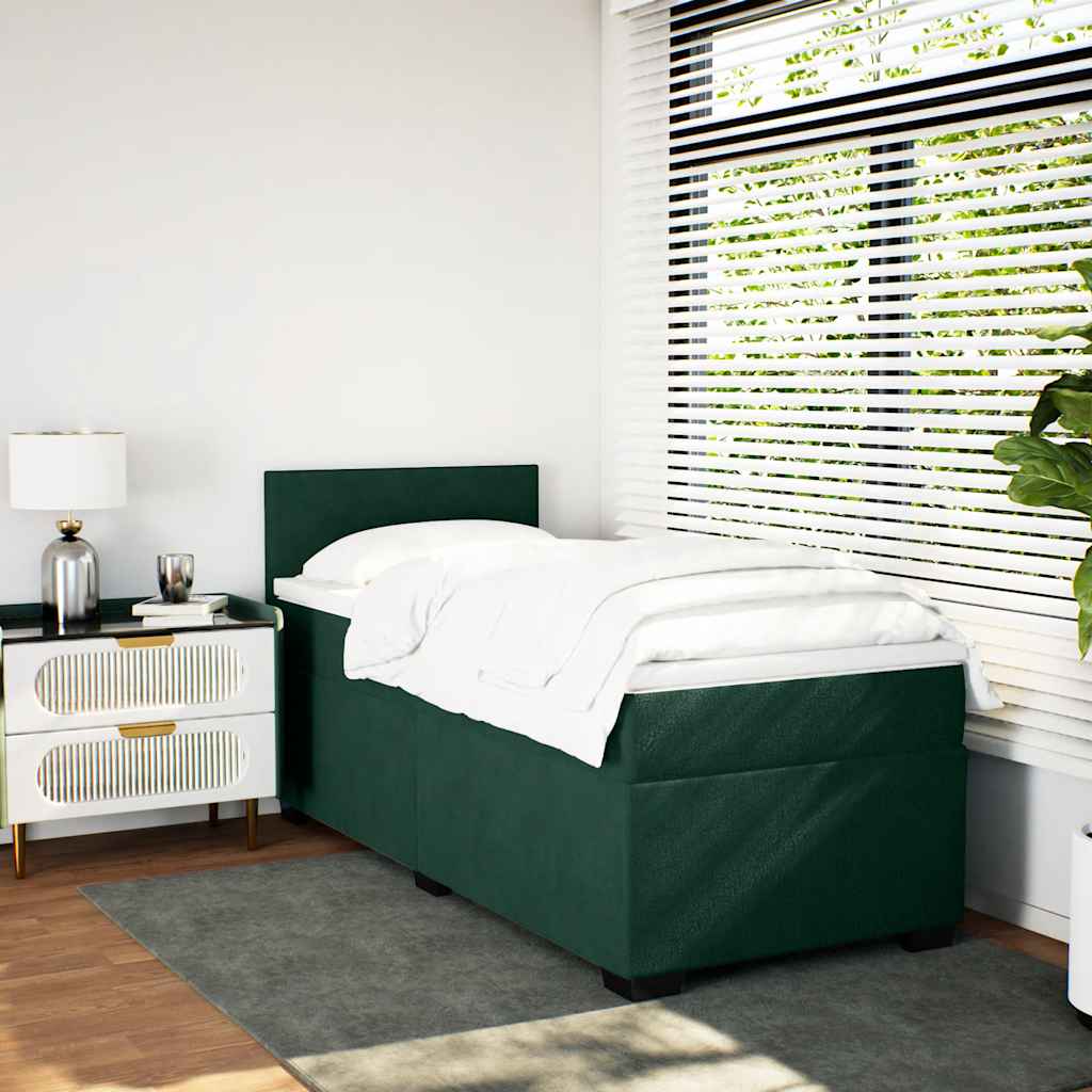 Cama com molas/colchão 90x200 cm veludo verde-escuro