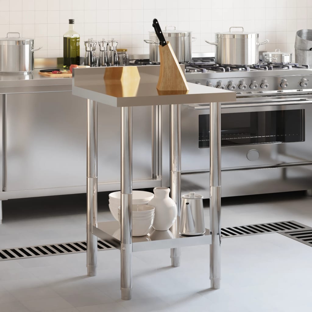 Mesa cozinha rebordo antissalpicos 55x55x93 cm aço inoxidável
