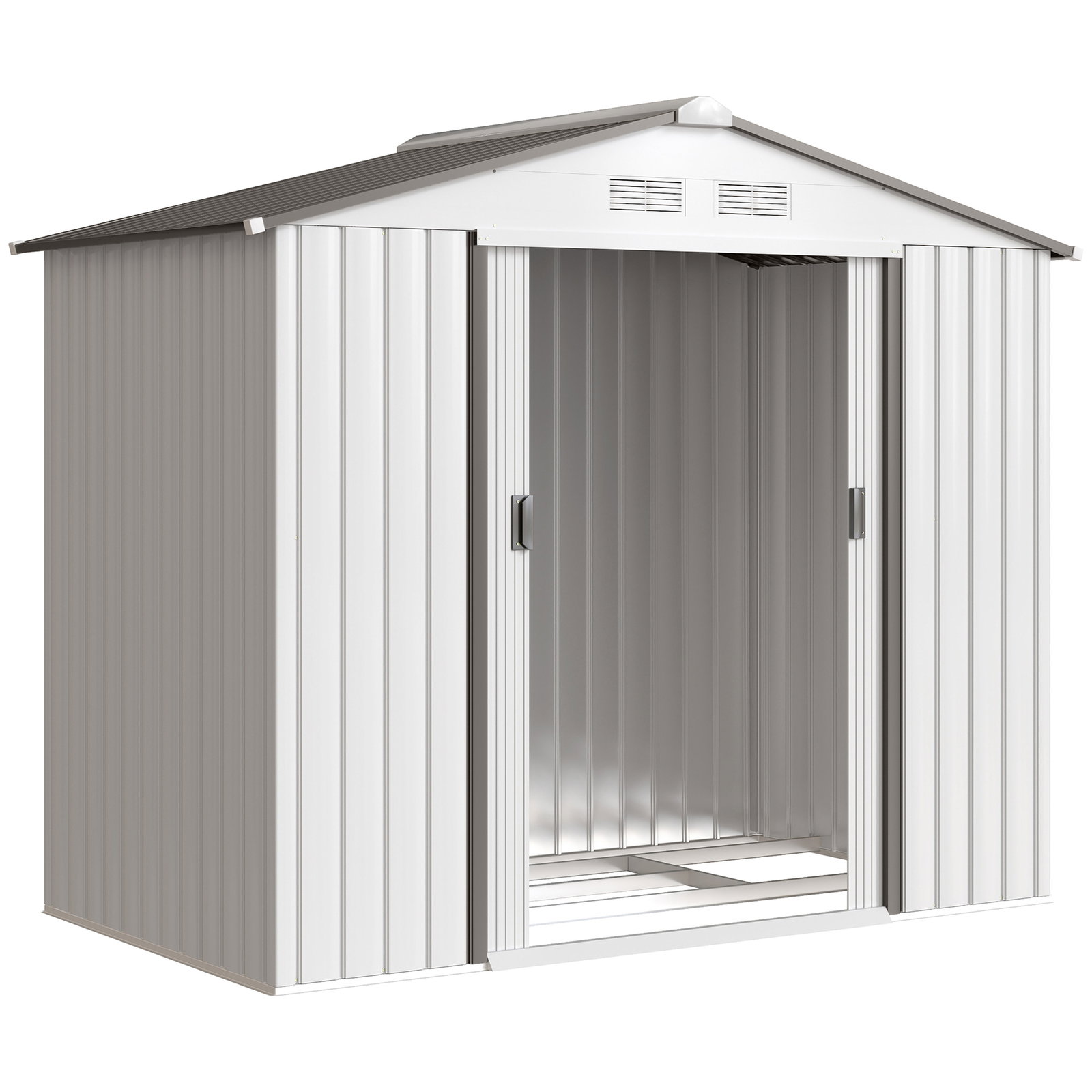 Abrigo de Jardim 213x130x185cm Abrigo de Jardim Metálico de Exterior com 2 Portas Deslizantes e 4 Janelas Branco e Cinza