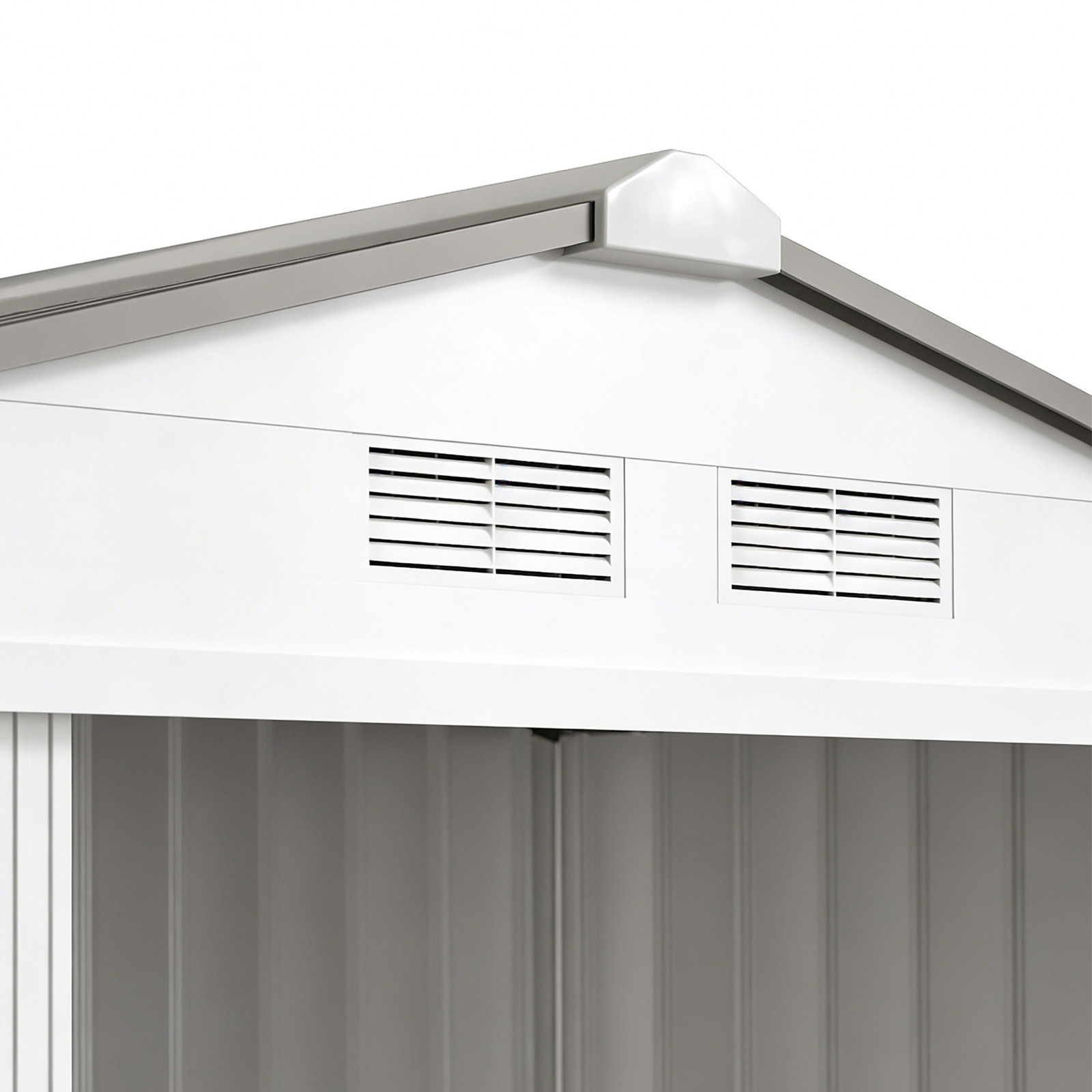 Abrigo de Jardim 213x130x185cm Abrigo de Jardim Metálico de Exterior com 2 Portas Deslizantes e 4 Janelas Branco e Cinza