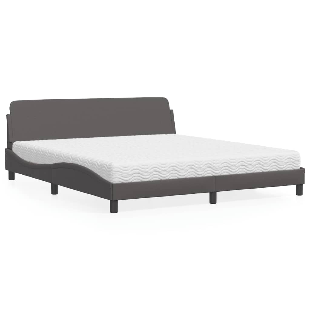 Cama com colchão dover 180x200 cm couro artificial cinza