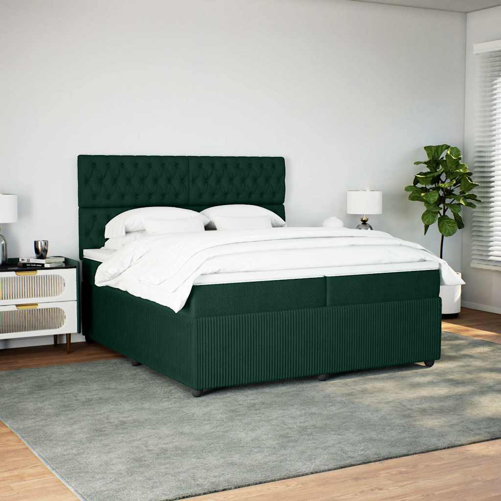 Cama com molas/colchão 200x200 cm veludo verde-escuro