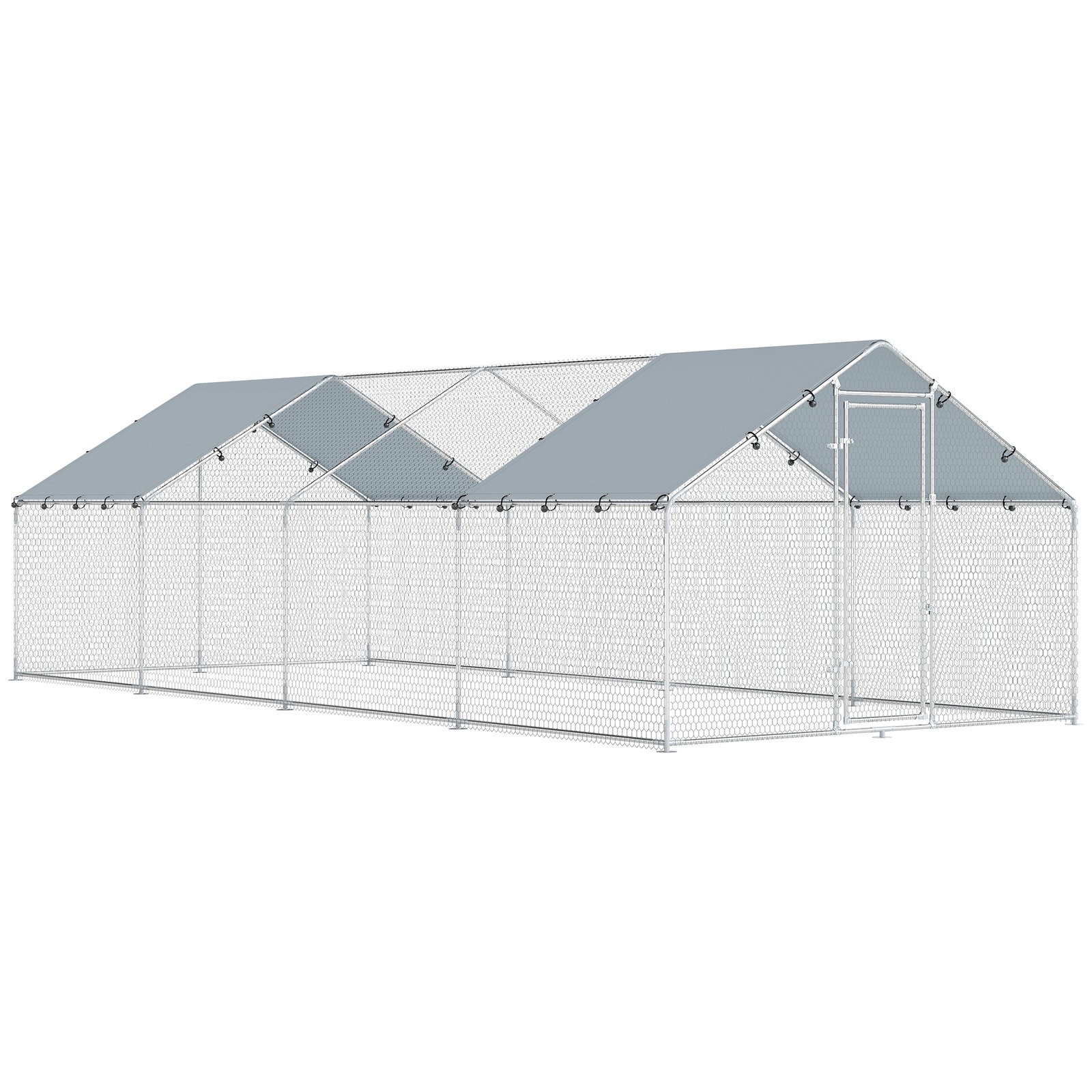 Galinheiro para exterior grande em aço galvanizado 6,8x3x1,9 m 20,4 m² com cobertura em tecido oxford e fecho prata