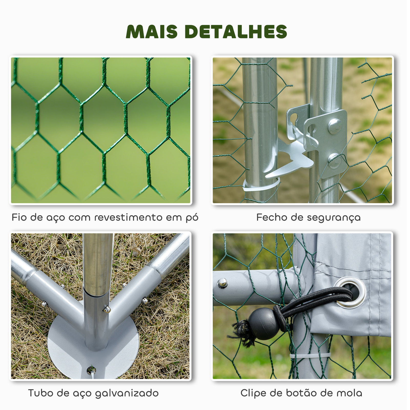 Galinheiro para exterior grande em aço galvanizado 6,8x3x1,9 m 20,4 m² com cobertura em tecido oxford e fecho prata