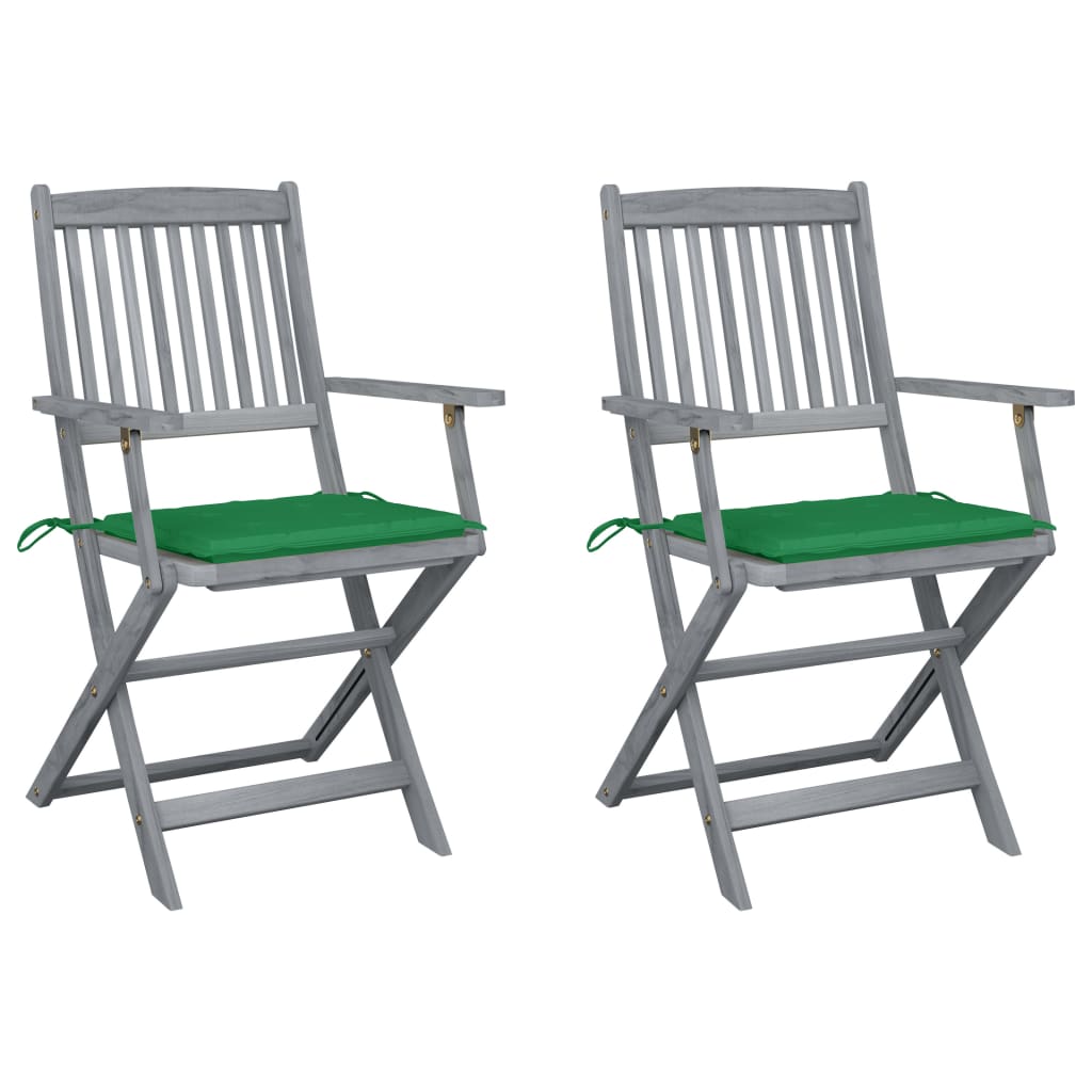 Cadeiras exterior dobráveis c/ almofadões 2 pcs acácia maciça