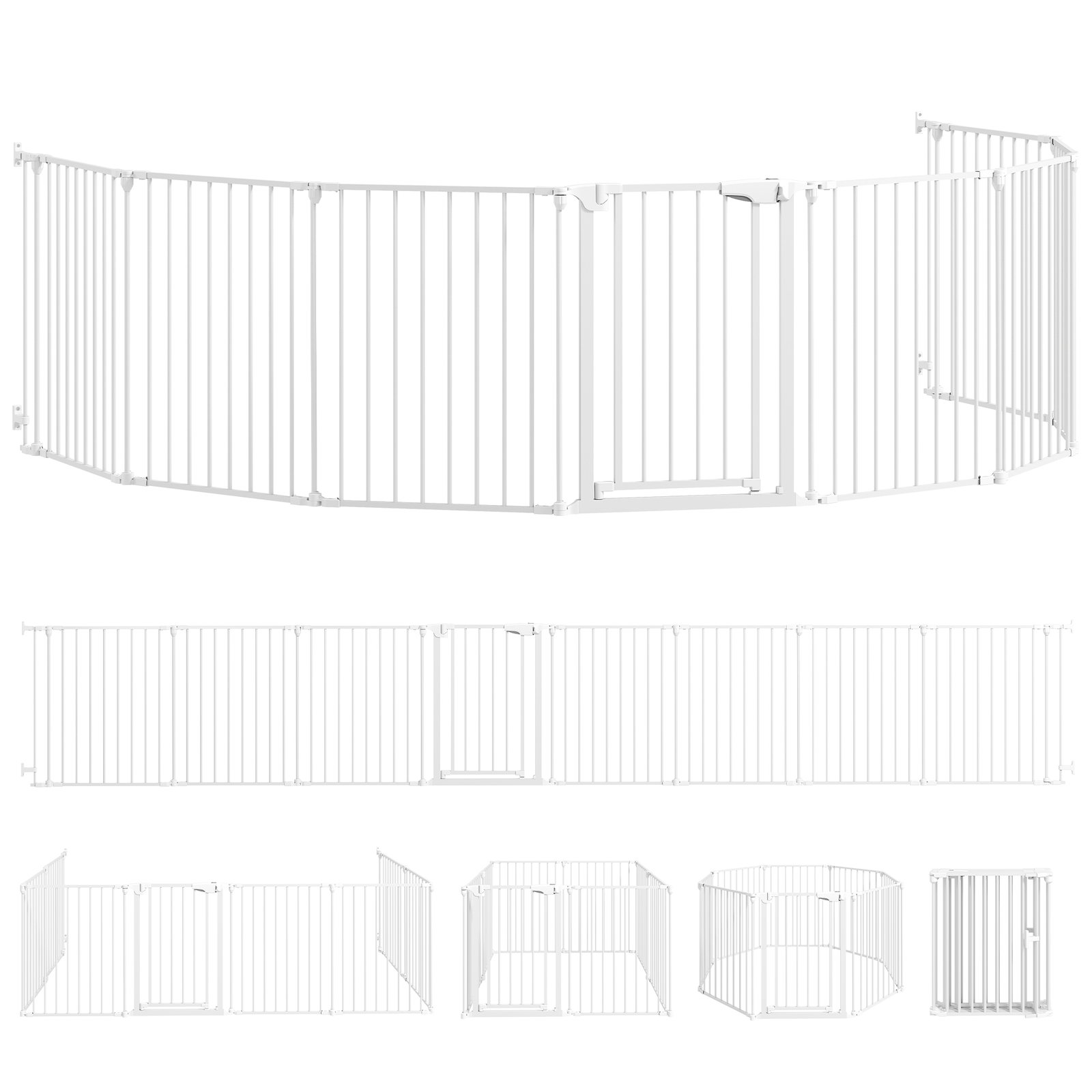 Parque para cães dobrável com 8 painéis porta com fecho duplo barreira de segurança para escada corredor branco