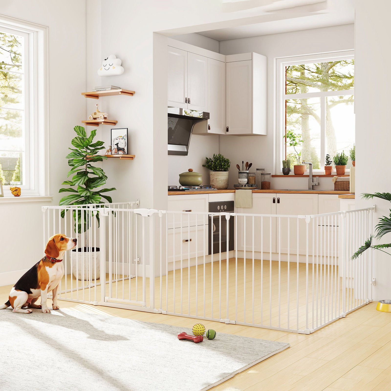 Parque para cães dobrável com 8 painéis porta com fecho duplo barreira de segurança para escada corredor branco