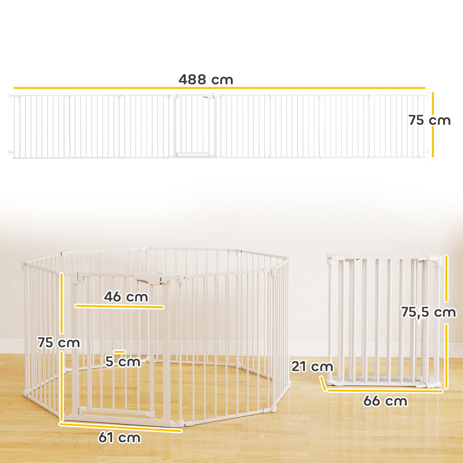 Parque para cães dobrável com 8 painéis porta com fecho duplo barreira de segurança para escada corredor branco