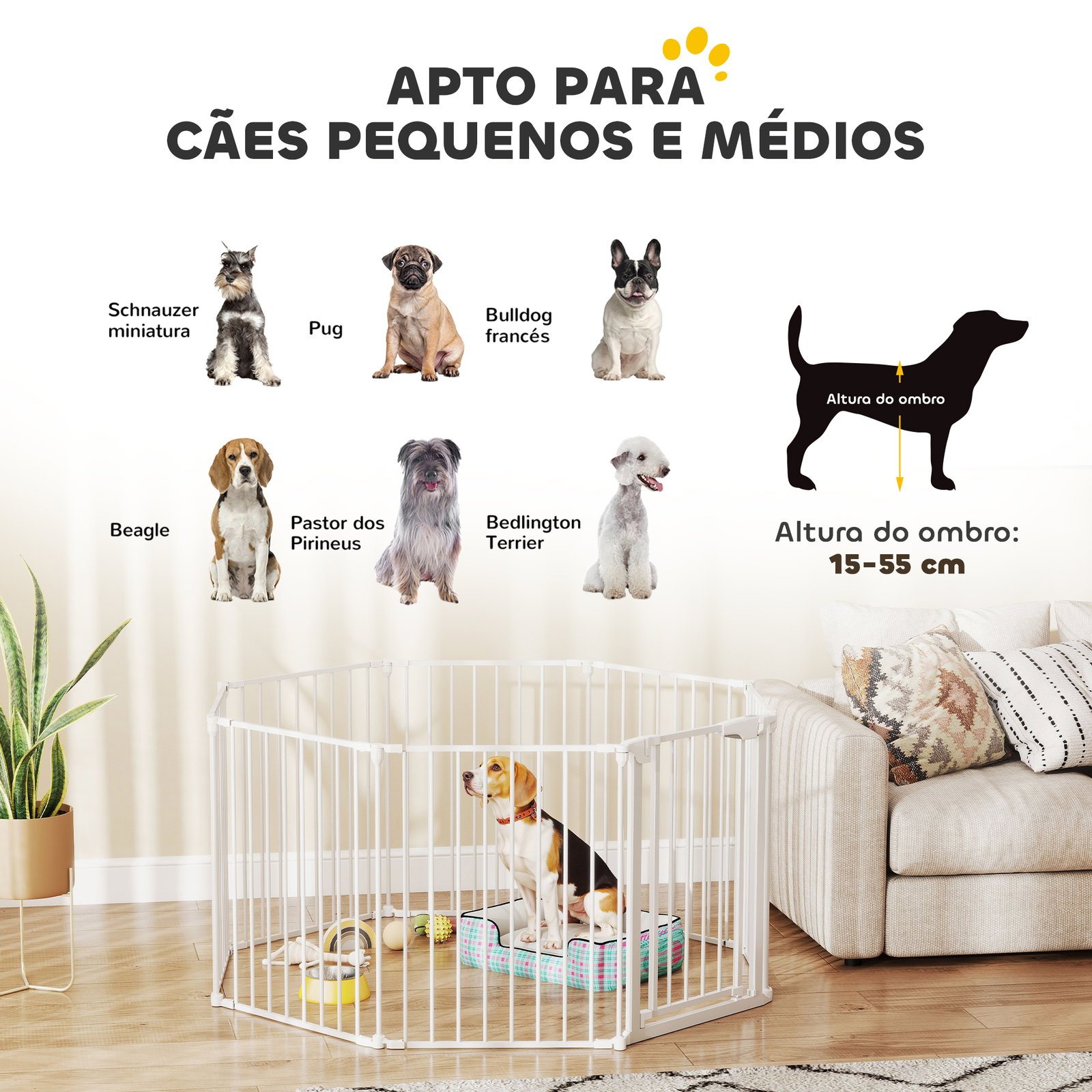 Parque para cães dobrável com 8 painéis porta com fecho duplo barreira de segurança para escada corredor branco
