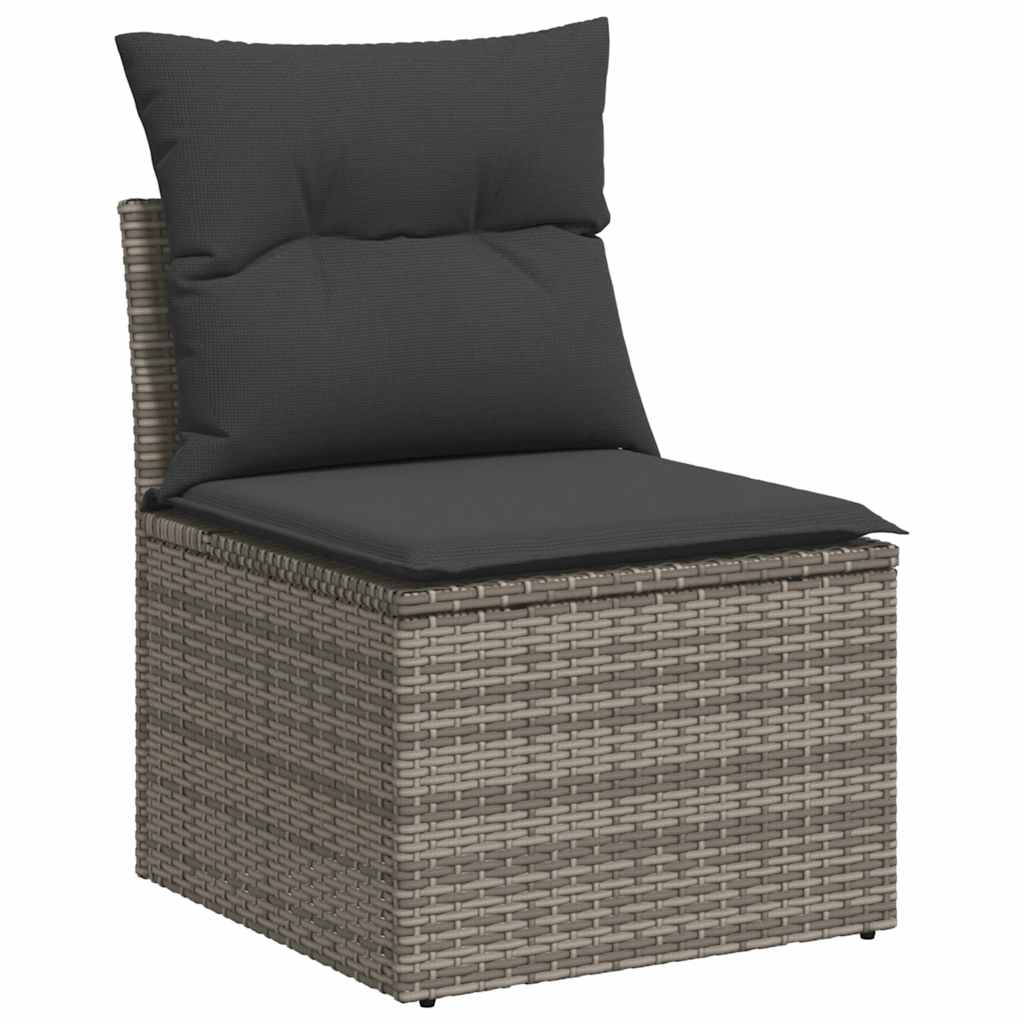 5 Pcs conjunto sofás de jardim c/ almofadões vime PE cinzento