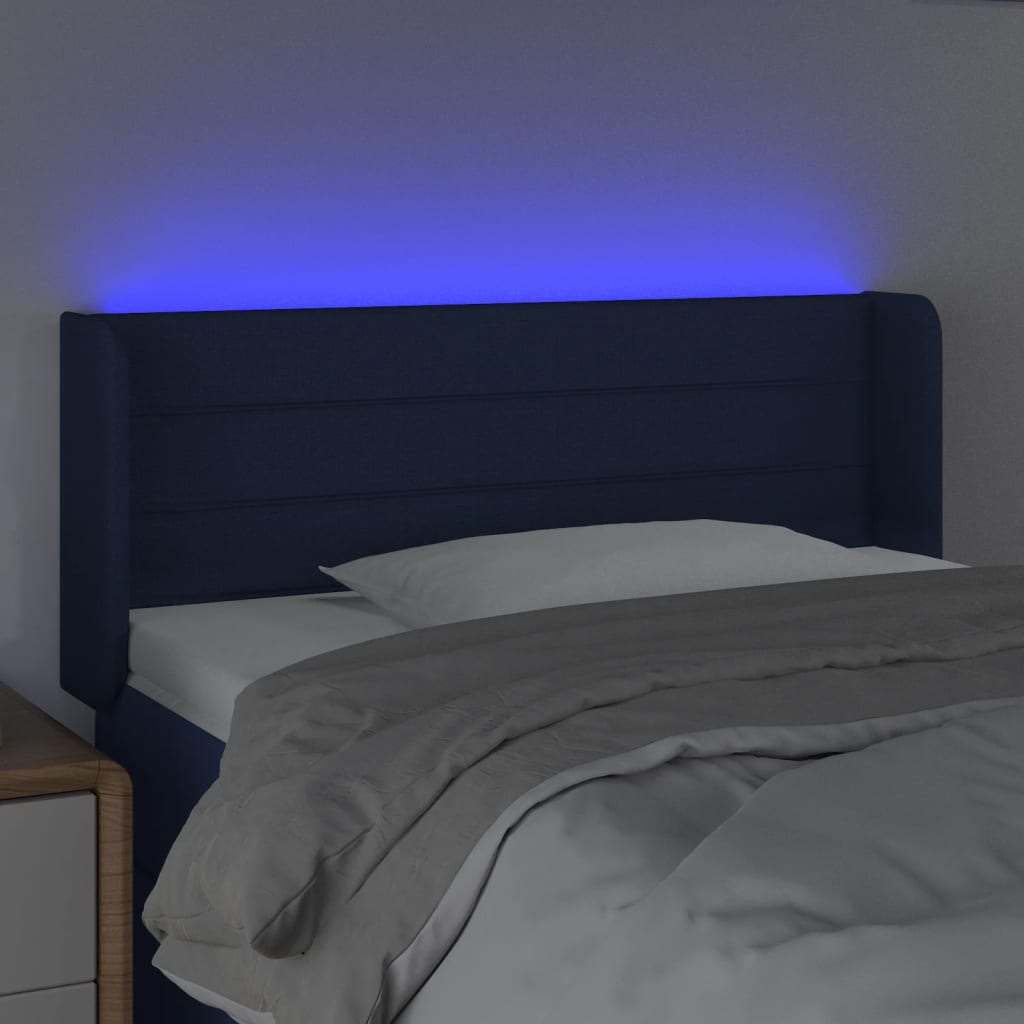 Cabeceira de cama c/ luzes LED tecido 83x16x78/88 cm azul
