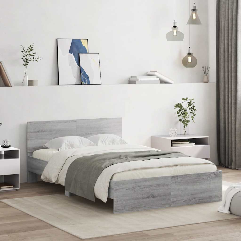 Estrutura cama c/ cabeceira/luzes LED 140x200cm cinzento sonoma
