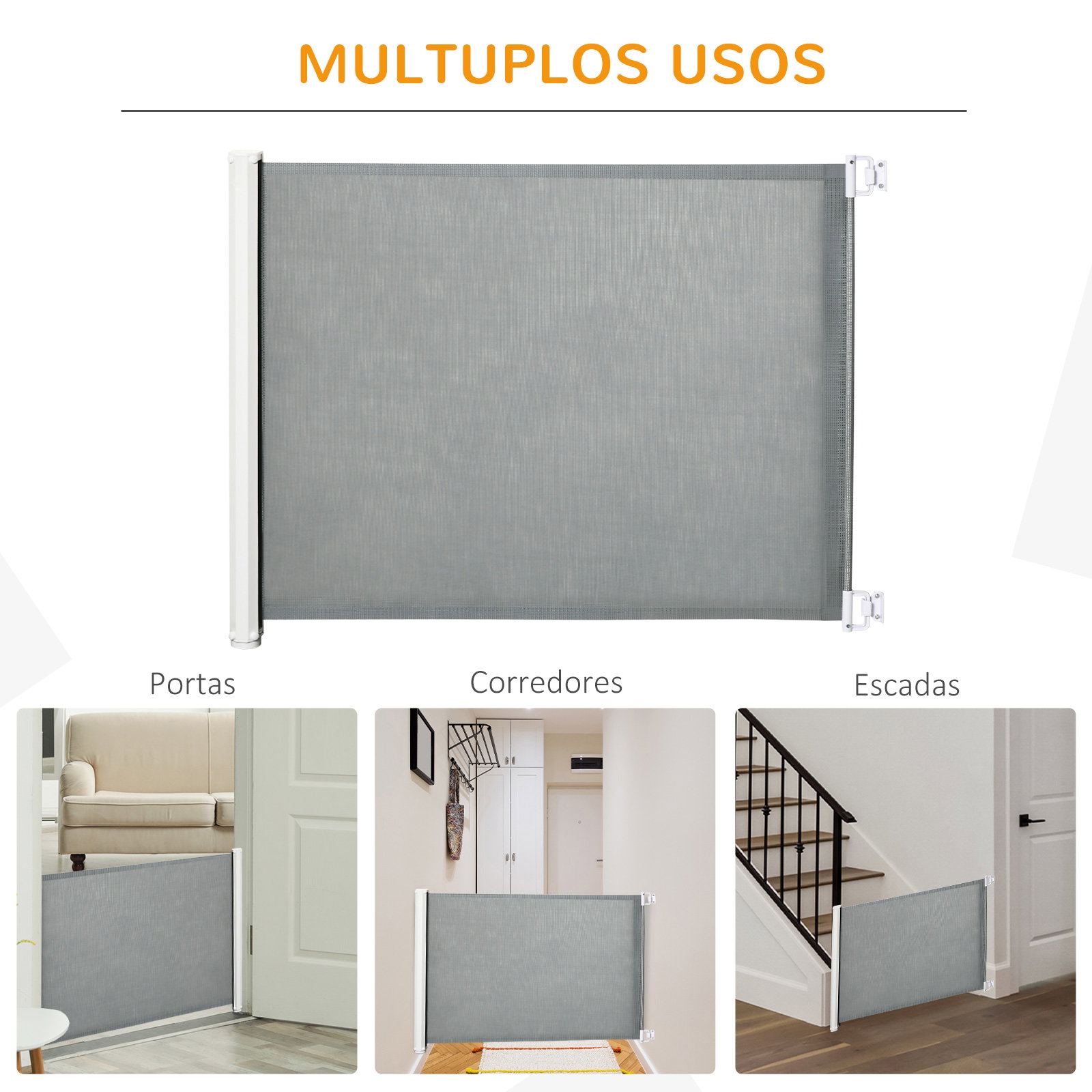 Barreira de Segurança para Cães Extensível Grade Retrátil para Animais de Estimação com Extensão Aço e Tecido de Textilene para