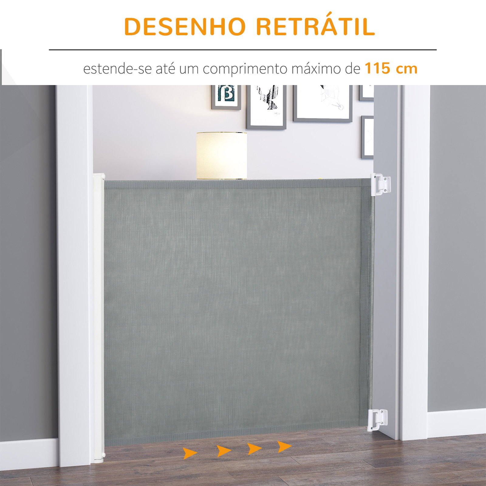 Barreira de Segurança para Cães Extensível Grade Retrátil para Animais de Estimação com Extensão Aço e Tecido de Textilene para