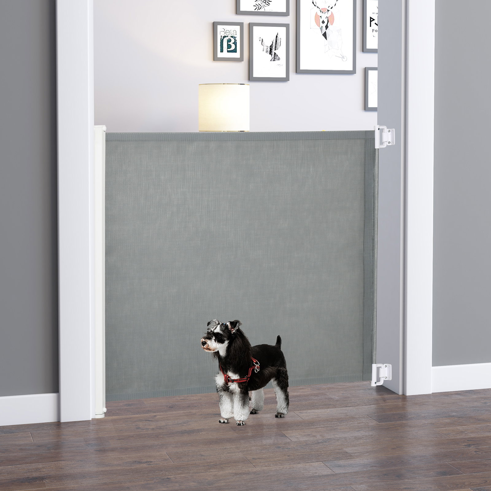 Barreira de Segurança para Cães Extensível Grade Retrátil para Animais de Estimação com Extensão Aço e Tecido de Textilene para