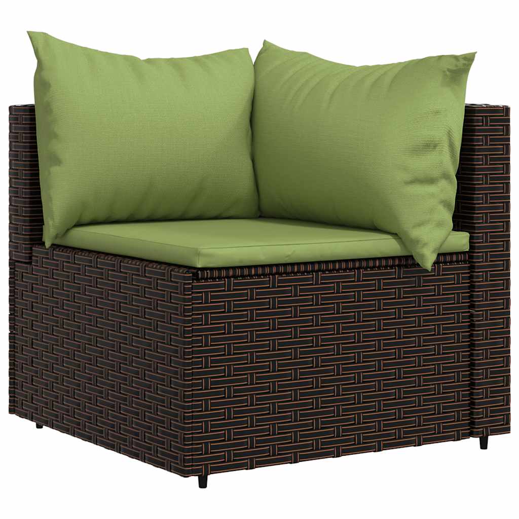 4 Pcs conjunto lounge jardim c/ almofadões vime PE castanho
