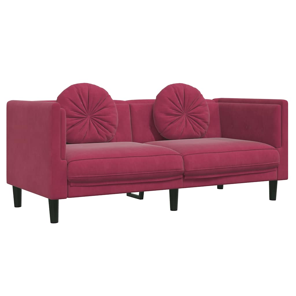 2 Pcs conjunto de sofás com almofadas veludo vermelho-tinto