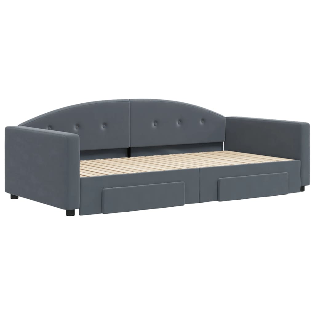 Sofá-cama c/ gavetão e gavetas 100x200cm veludo cinzento-escuro
