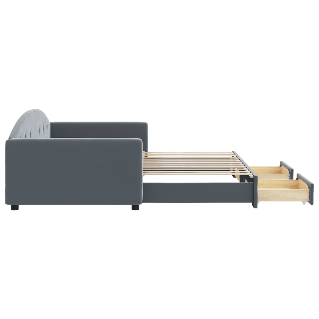 Sofá-cama c/ gavetão e gavetas 100x200cm veludo cinzento-escuro