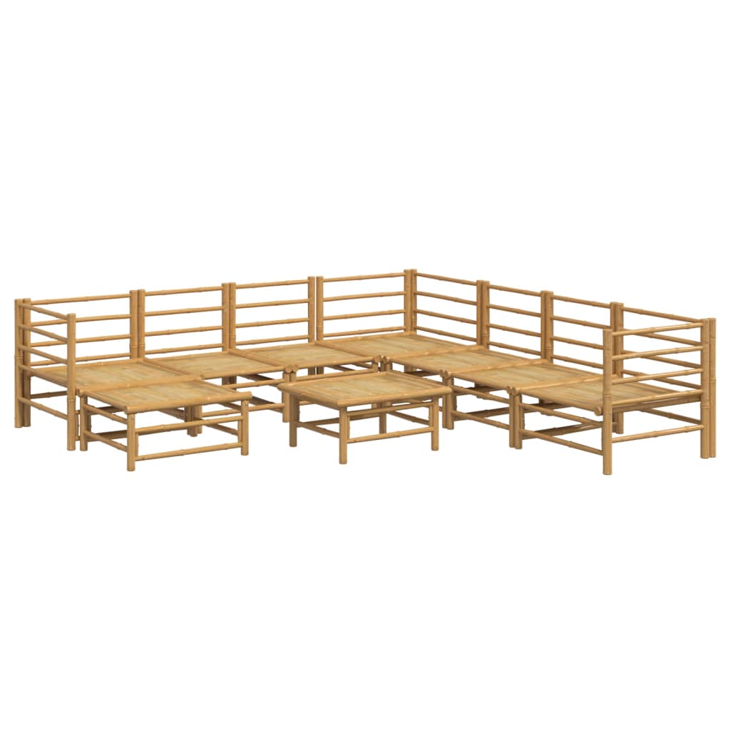 9 Pcs conj. lounge de jardim bambu c/ almofadões cinzento-claro