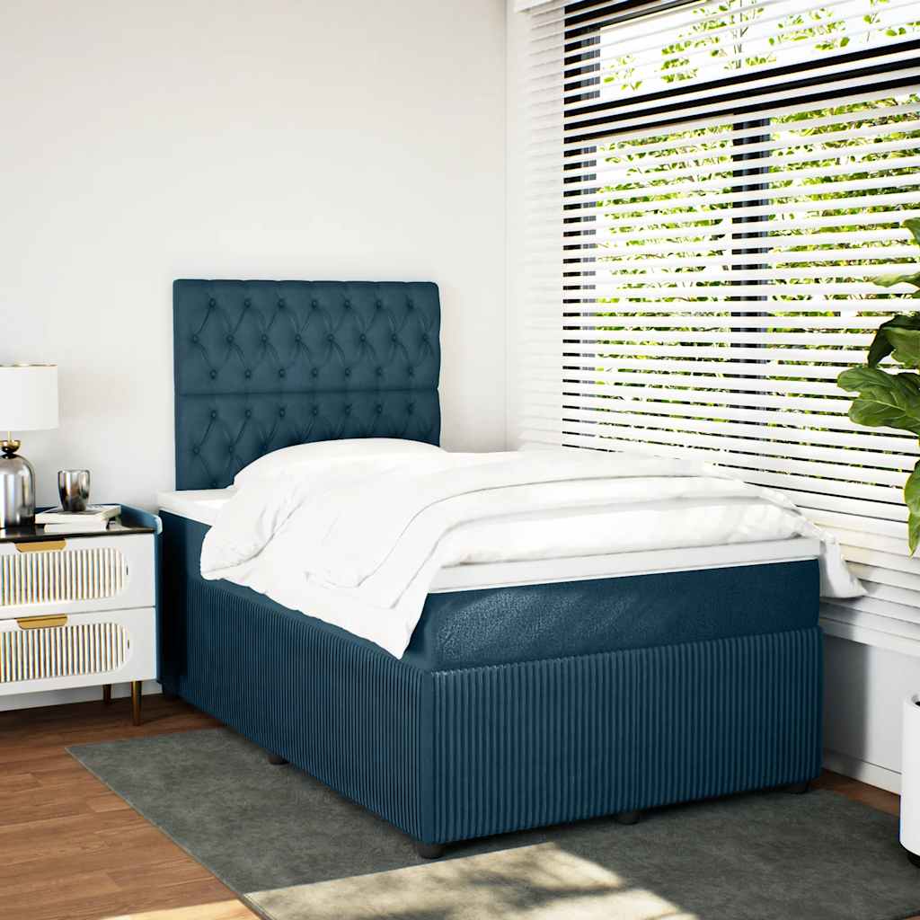 Cama boxspring com colchão 120x190 cm veludo azul-escuro