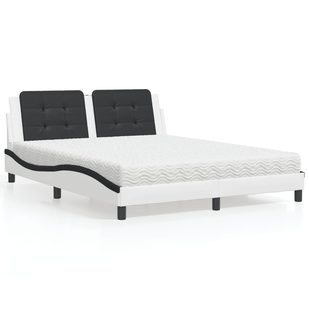 Cama com colchão zadar 160x200 cm couro artificial preto e branco