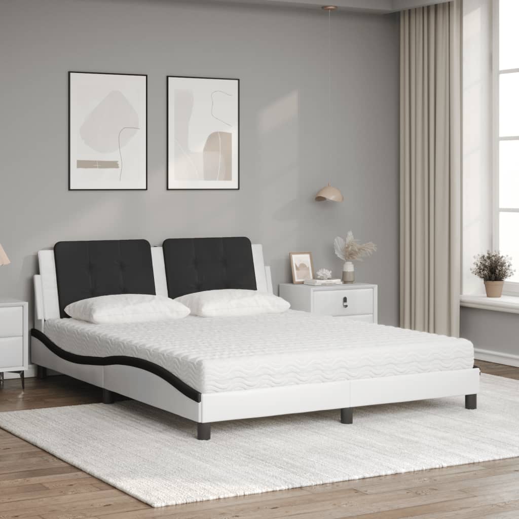 Cama com colchão zadar 160x200 cm couro artificial preto e branco