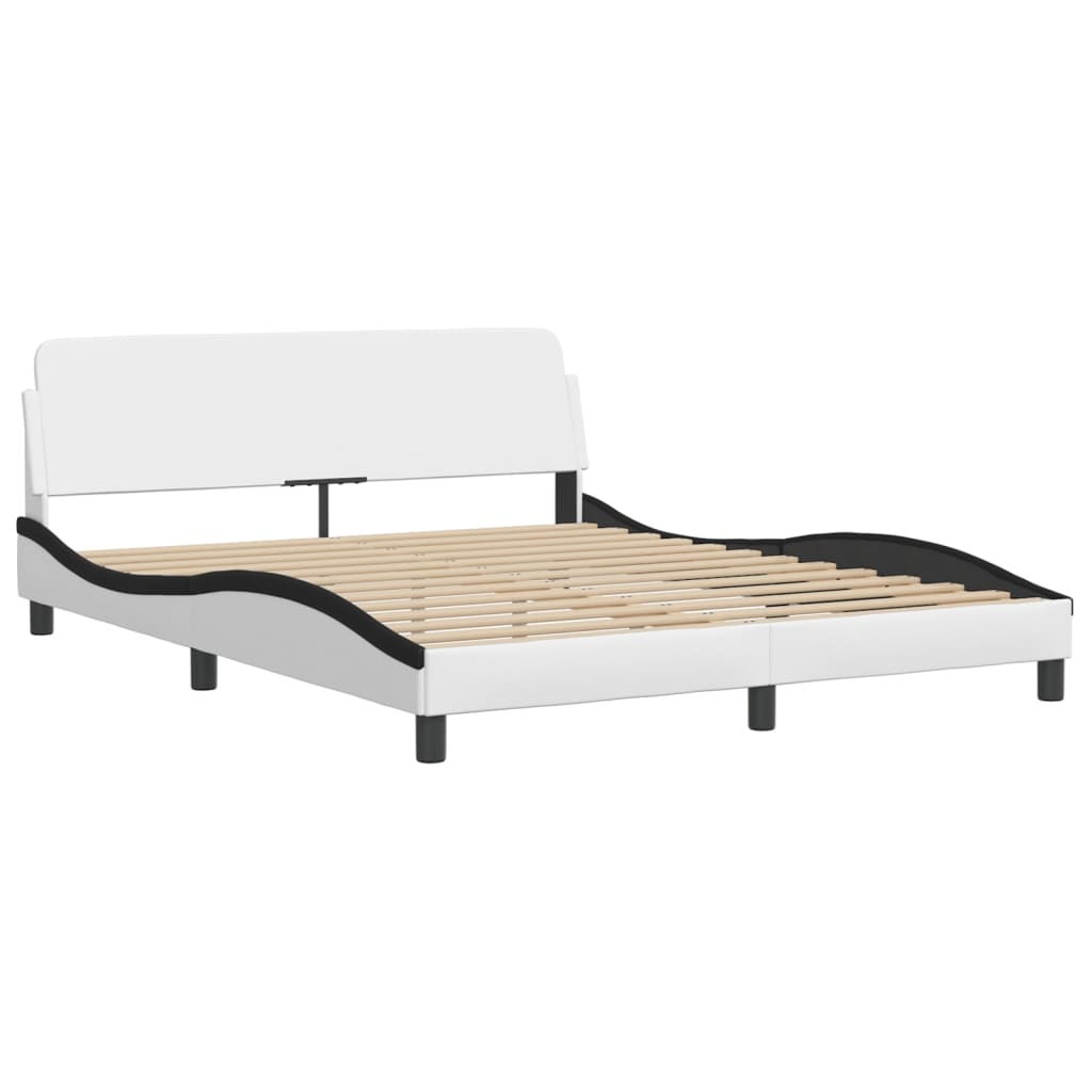 Cama com colchão zadar 160x200 cm couro artificial preto e branco