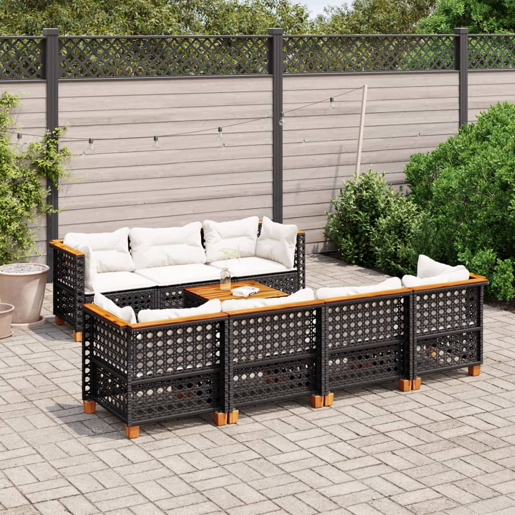 8 Pcs conjunto sofás de jardim com almofadões vime PE preto