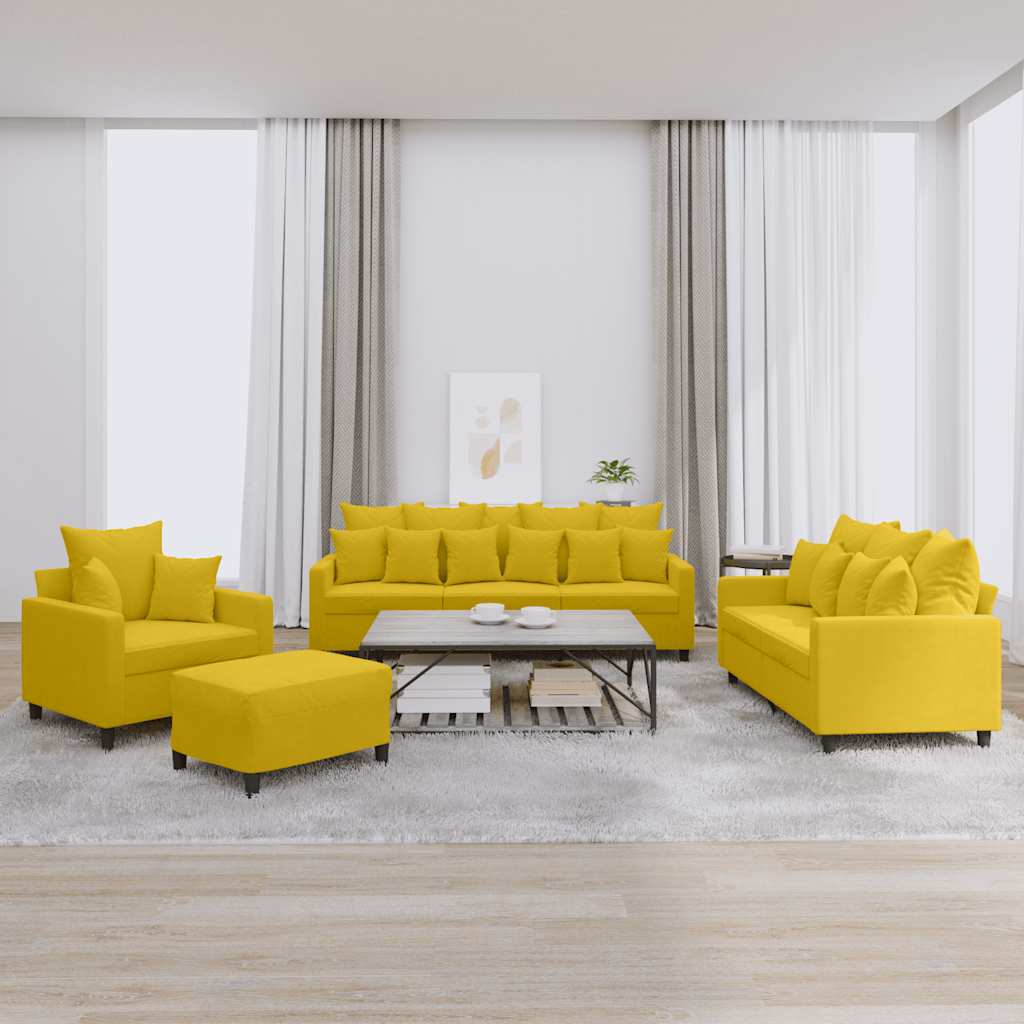 4 Pcs conjunto de sofás com almofadões veludo amarelo