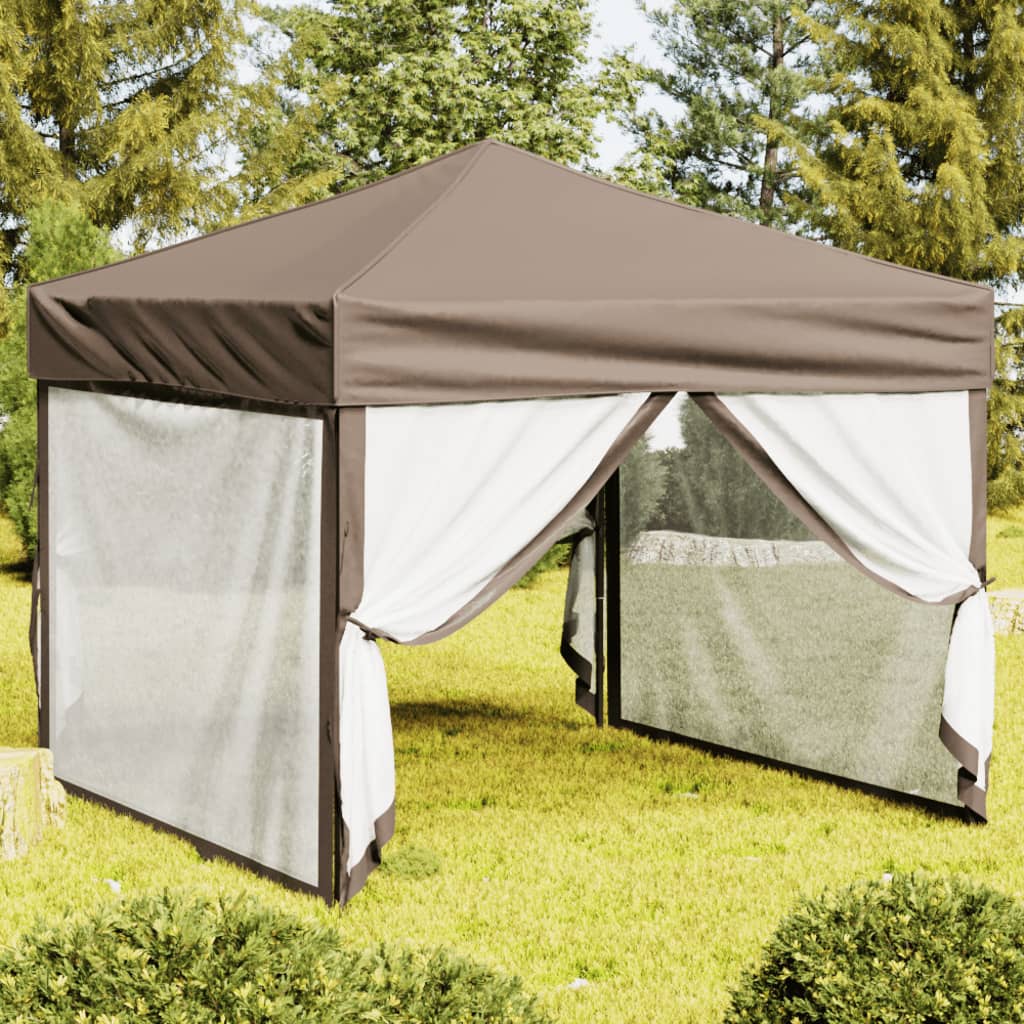 Tenda festas dobrável paredes laterais 3x3 m cinza-acastanhado