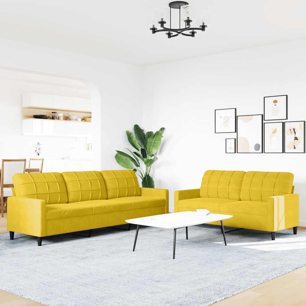 2 Pcs conjunto de sofás com almofadões veludo amarelo