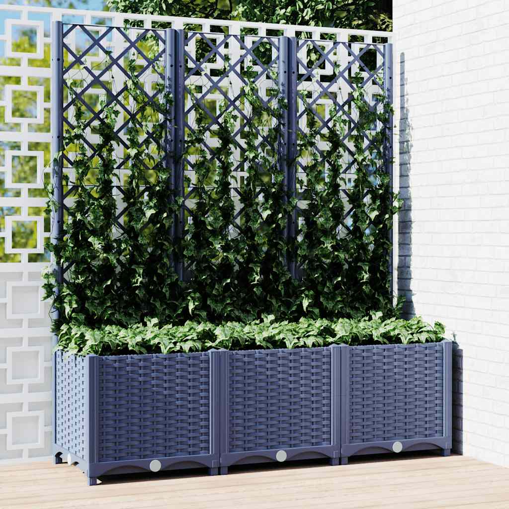 Vaso/floreira jardim c/ treliça 120x40x136 cm PP cinzento azul