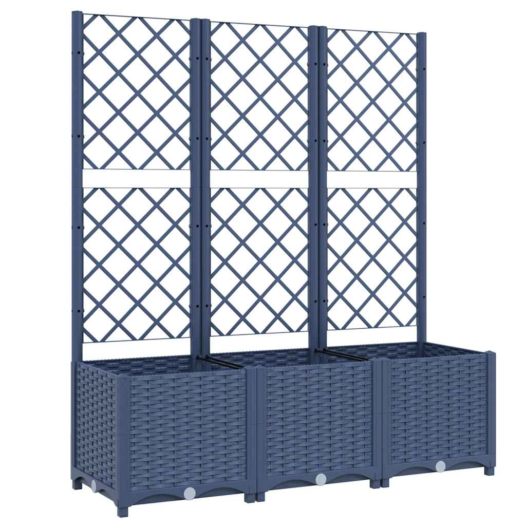 Vaso/floreira jardim c/ treliça 120x40x136 cm PP cinzento azul