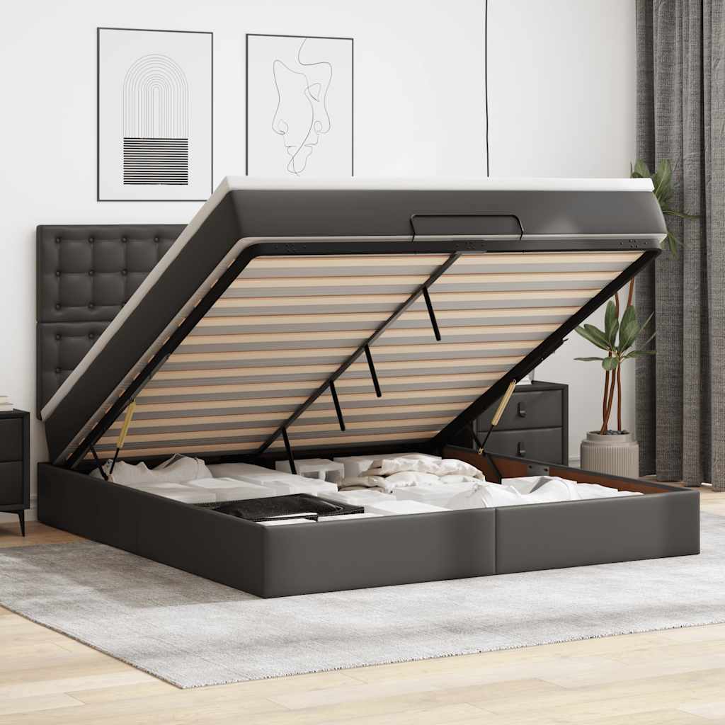 Estrutura de cama otomana com colchão 180x200 cm preta