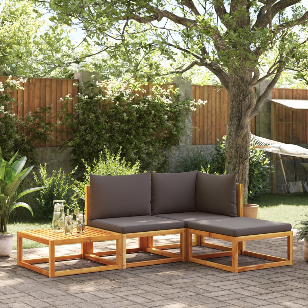 Conjunto de sofás de jardim de 4 peças com almofadas de madeira de acácia e vime