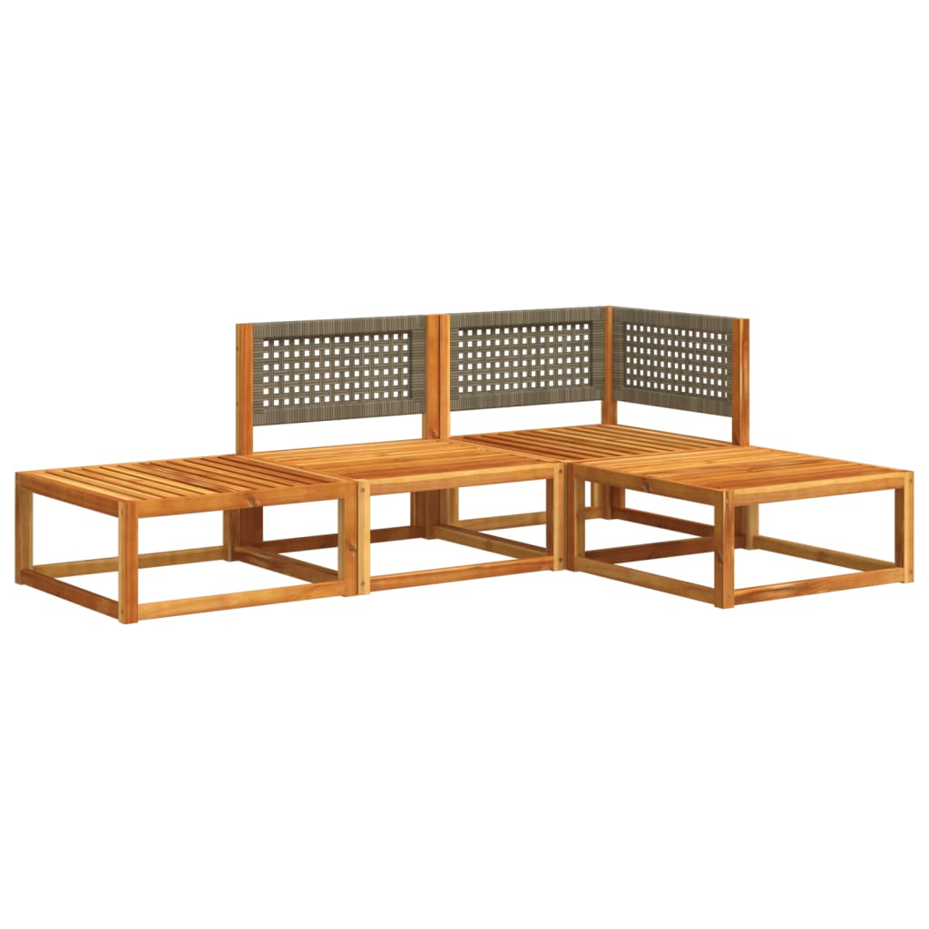 Conjunto de sofás de jardim de 4 peças com almofadas de madeira de acácia e vime