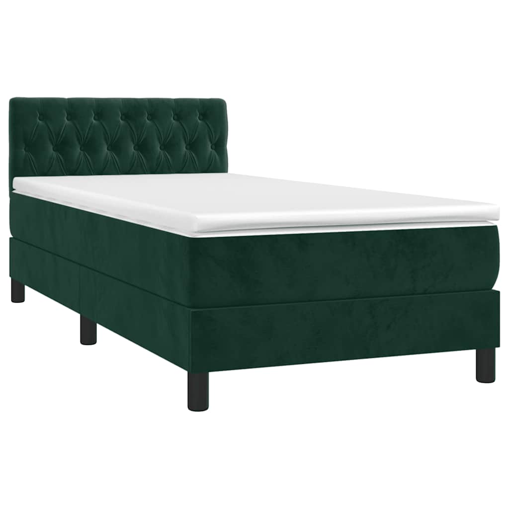 Cama box spring c/ colchão/LED 80x200 cm veludo verde-escuro
