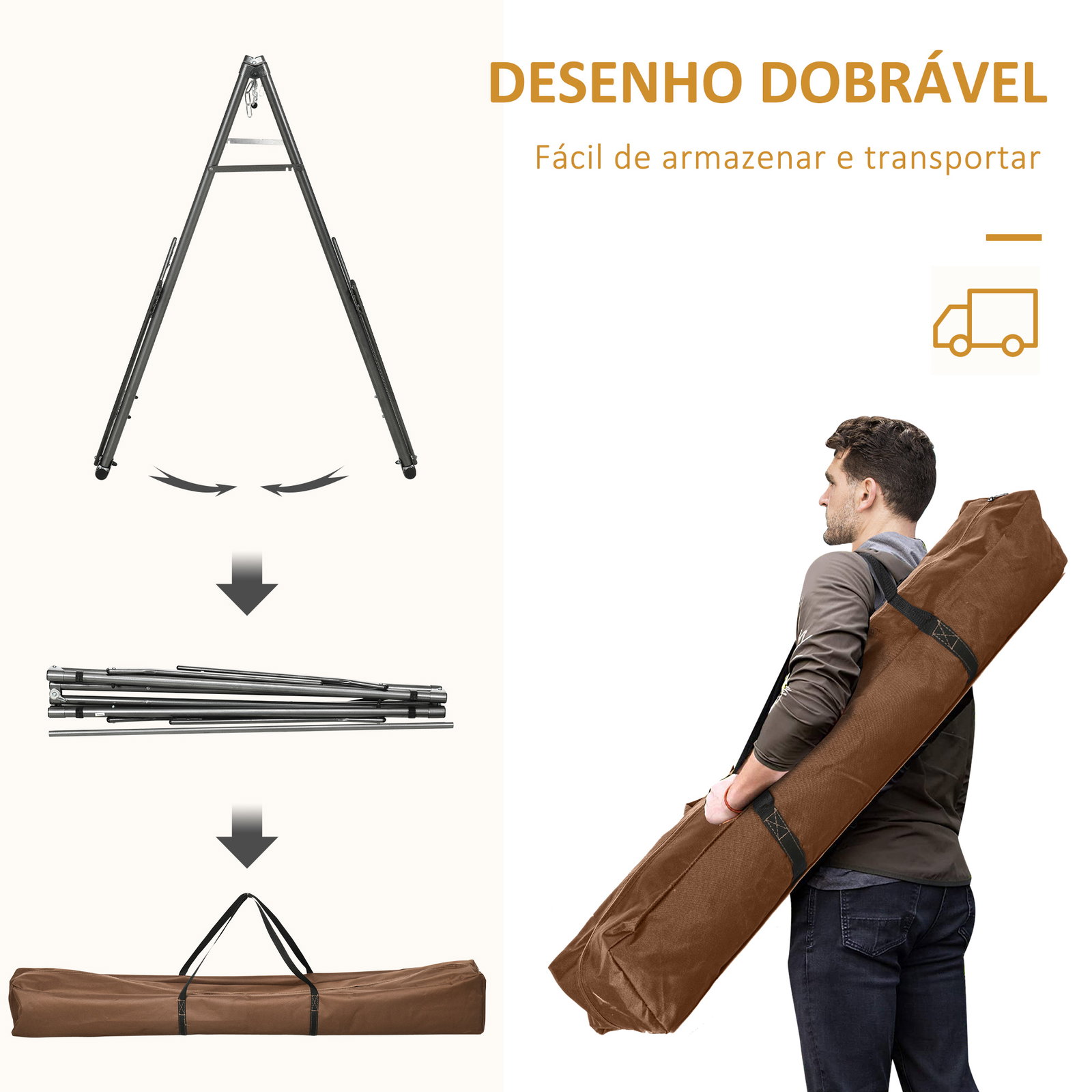 Cama rede com suporte dobrável 2 em 1 estendal com barra estrutura de aço para jardim 270x100x94 cm multicolor