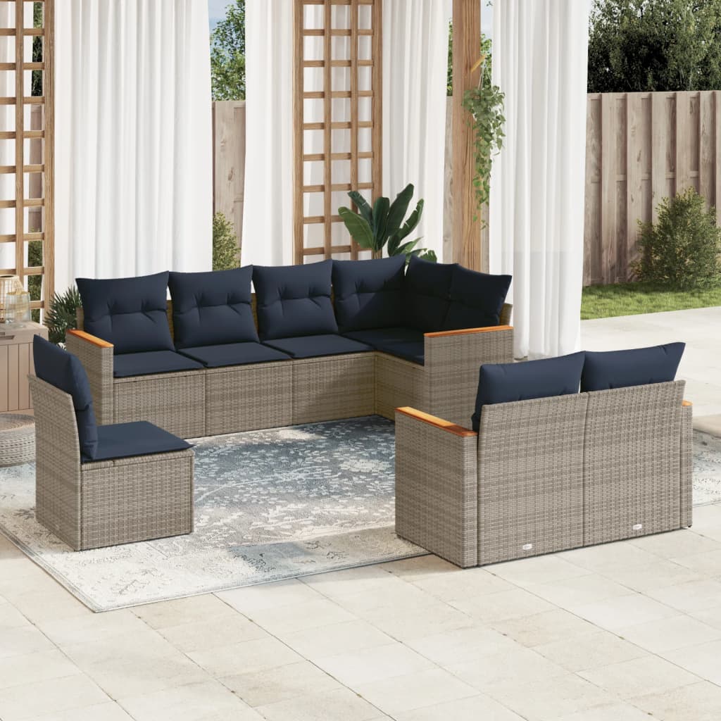 Conjunto de sofá de jardim com 8 peças e almofadas em rattan sintético cinza