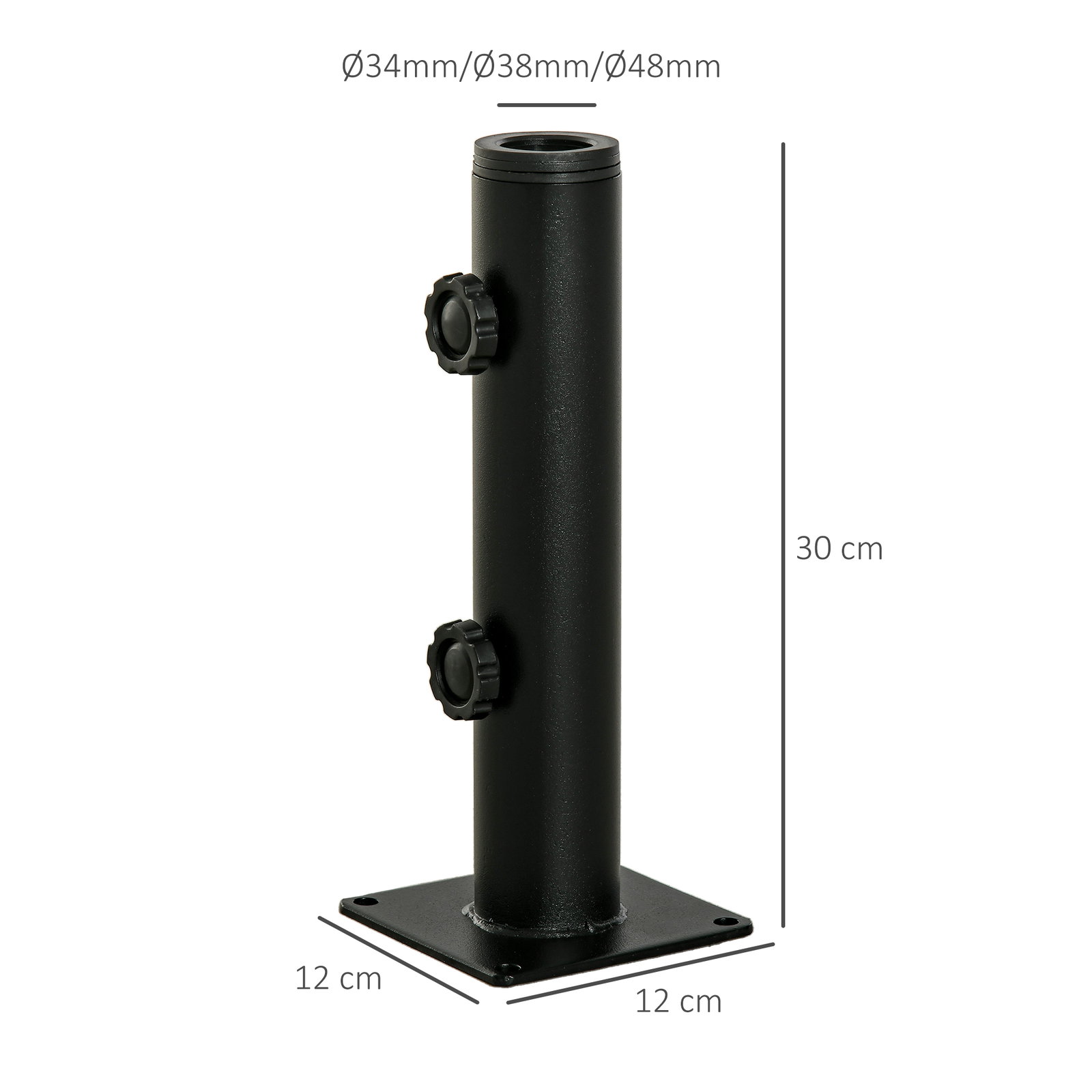 Suporte Chapéu de Sol para Chão de Cimento com 2 Botões de Bloqueio e 4 Parafusos Base de Chapéu de Sol para Mastros de 34/38/48