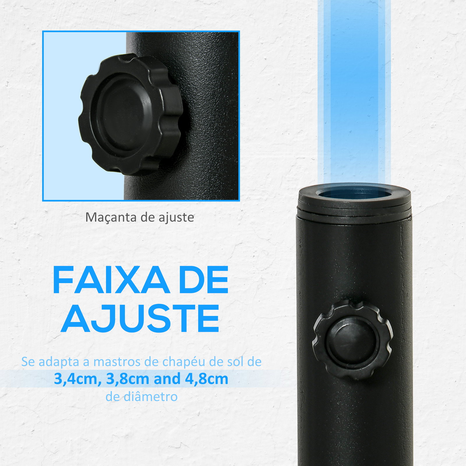 Suporte Chapéu de Sol para Chão de Cimento com 2 Botões de Bloqueio e 4 Parafusos Base de Chapéu de Sol para Mastros de 34/38/48
