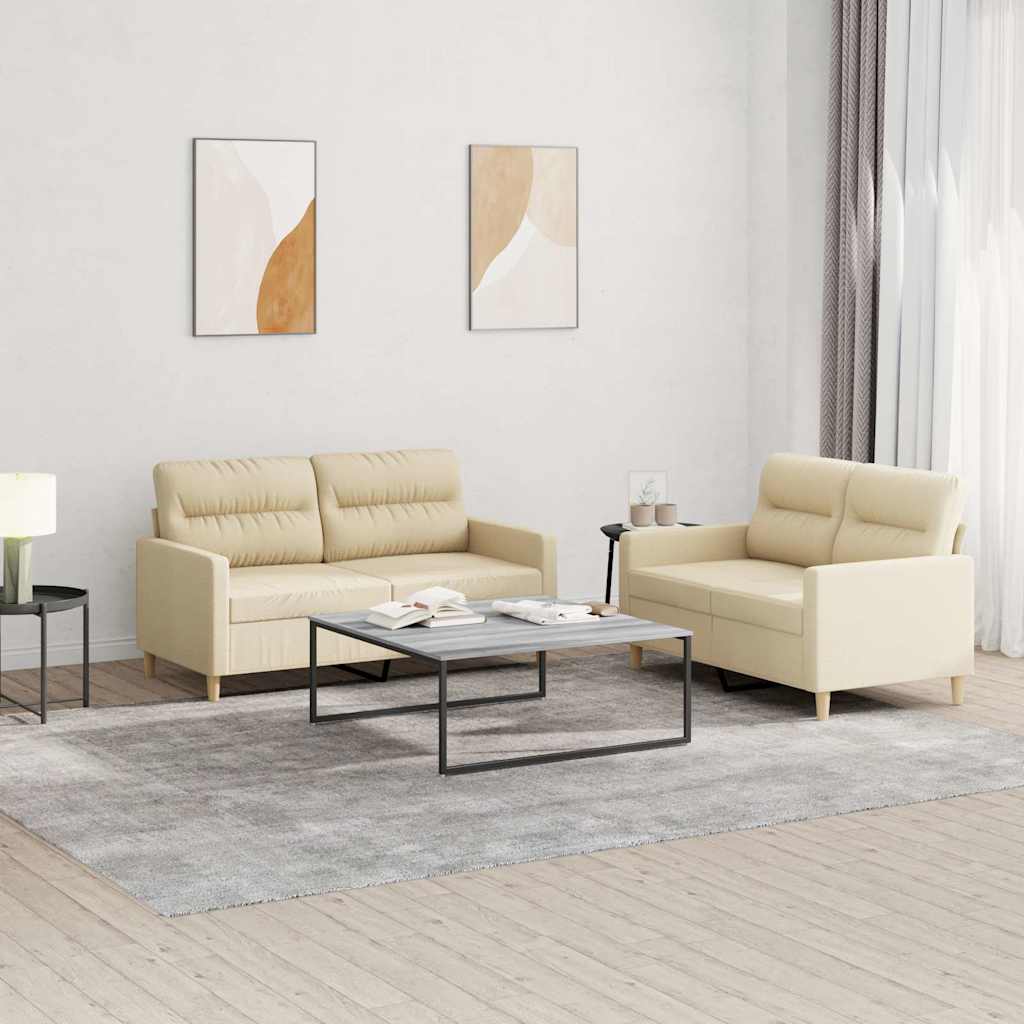 2 Pcs conjunto de sofás com almofadões tecido cor creme