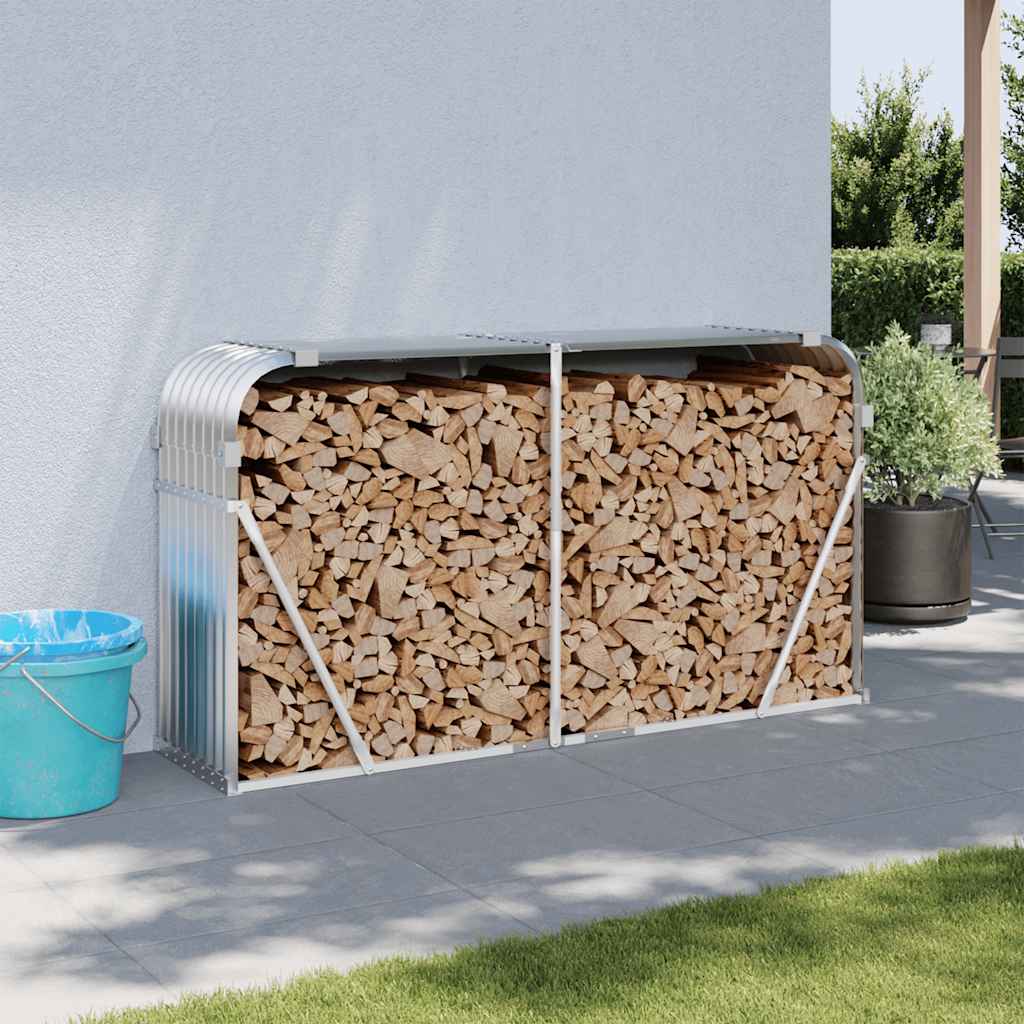 Suporte de lenha 180x45x100 cm aço galvanizado prateado